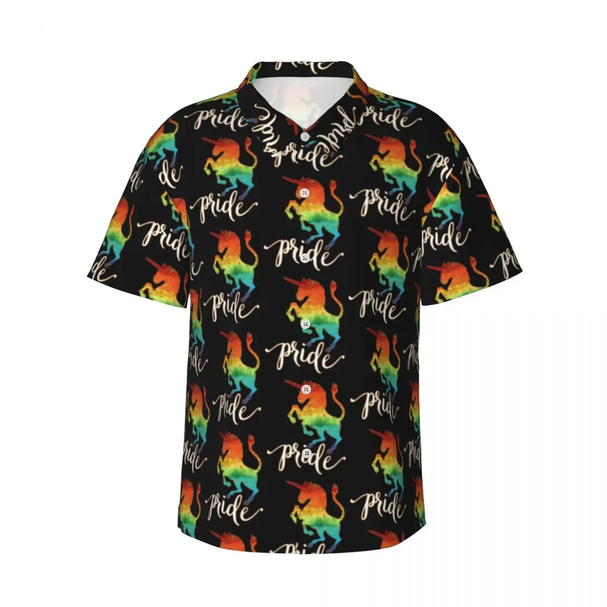 Rainbow Unicorn Pride Beach Shirt Men Unicorns Design Typography Art Casual Shirts Hawaiian Short-Sleeve Graphic Vintage Blouses