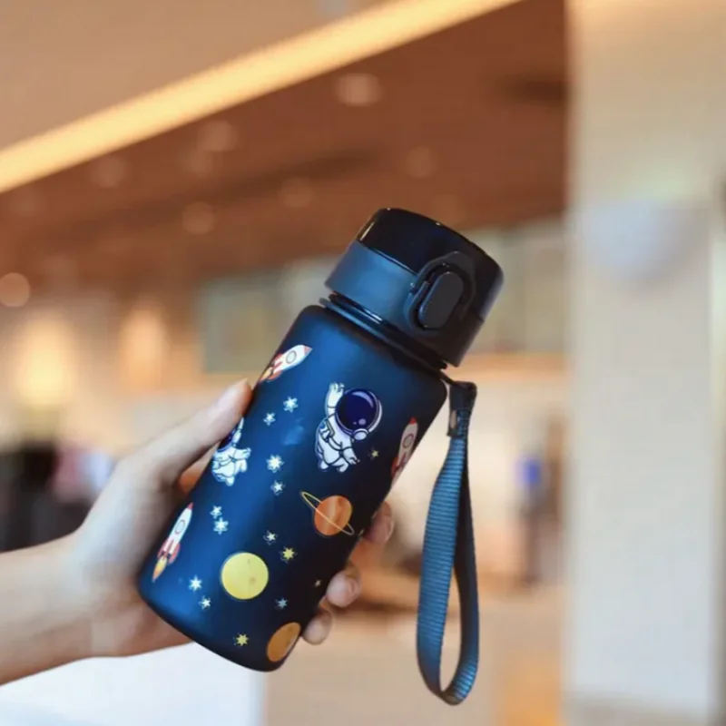 Tasse en plastique imprimée en 3D de 400ml, espace de dessin animé/voiture/poisson/motif, bouteille d'eau Portable, tasse de paille mignonne, anti-fuite