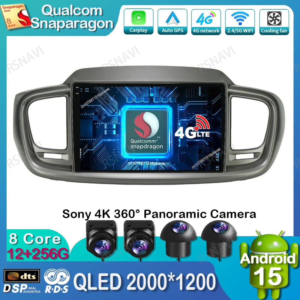 

Android 15 Car Radio For Kia Sorento 2015 - 2017 2018 Head Unit Autoradio Qualcomm 4G LTE Stereo 5G WIFI DSP Navigation QLED BT