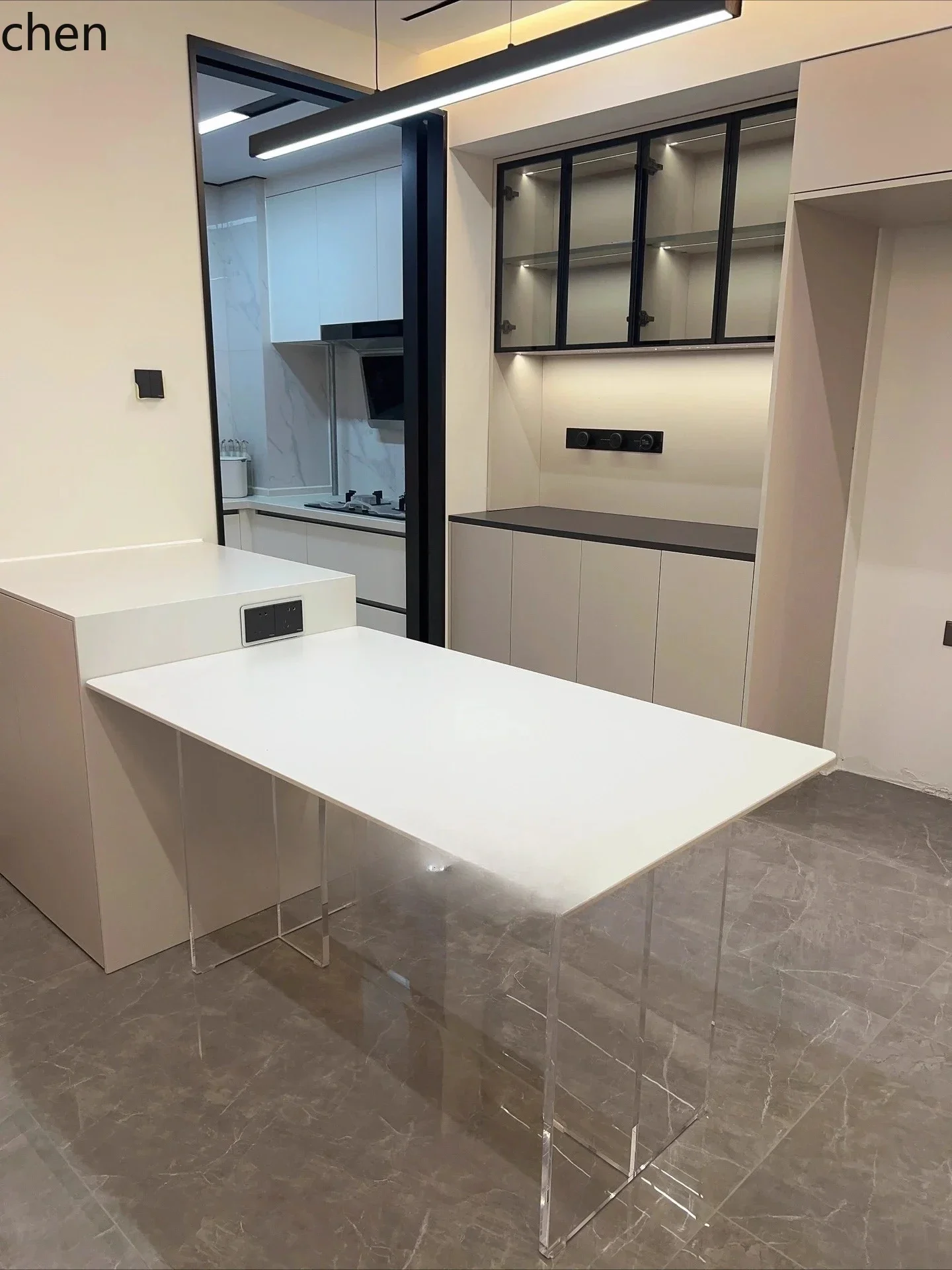 H5.26 Delifeng acrylic suspended rock dining table modern simple table rectangular transparent Italian light luxury dining table