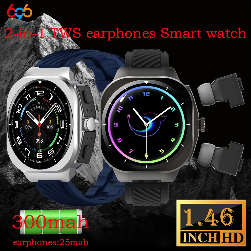 

300 мАч 2 в 1 наушники умные часы металлический корпус IP68 водонепроницаемый контроль жестов спортивная гарнитура с пульсометром умные часы для мужчин и женщин