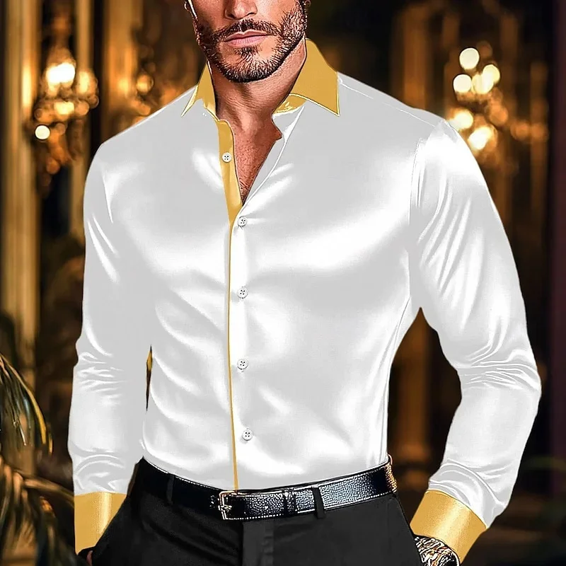 2025 Men's Shirts Casual Shirts Disco Shirts Performance Wedding Black White Burgundy Green Long Sleeves Lapel Clothing XS-6XL