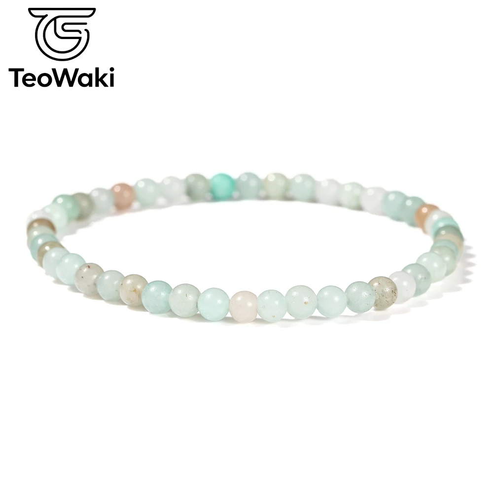 TeoWaki 4/6/8/10mm Natural Multicolor Amazonite Elastic Bracelet for Women Men Stress Reduction Maintaining Mental Balance 19cm