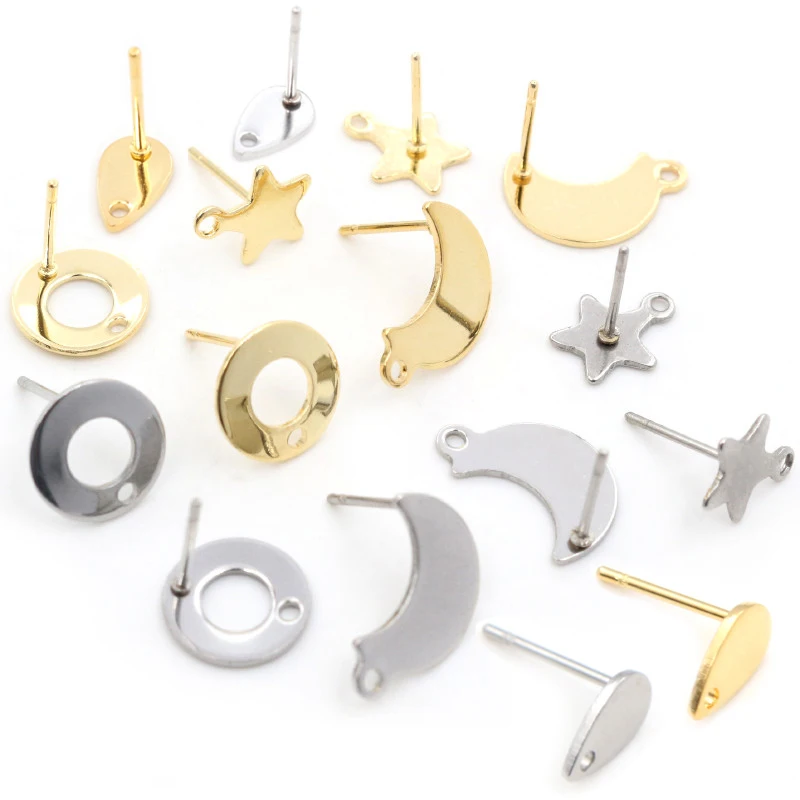 20pcs 316 Stainless Steel Geometric Polygonal Earring Stud Earring Hooks Posts Connector For DIY Earring Jewelry Making Supplies