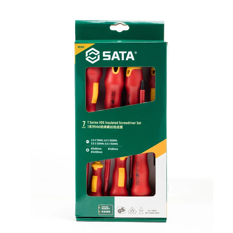 SATA 09303 7-Piece T Series VDE Insulated Screwdriver Set High Quality Materials And Precision Craftsmanship Extend Service Life