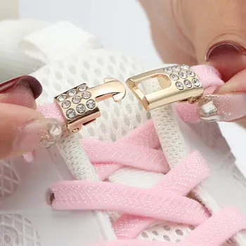 1 çift düz ayakabı bağları olmadan elastik ayakkabı bağcıkları elmas çapraz Metal kilit erkekler ve kadınlar tembel ayakkabı bağı spor ayakkabı için