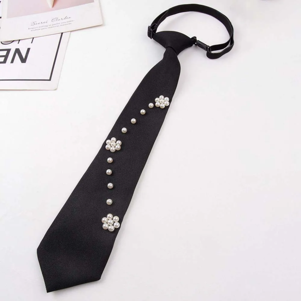 Temperament Koreański Styl Perły Krawat Chwosty Choker Ręcznie Robiony Długi Krawat Geometryczna Czarna Ozdoba Krawat do Koszuli Uczniowie