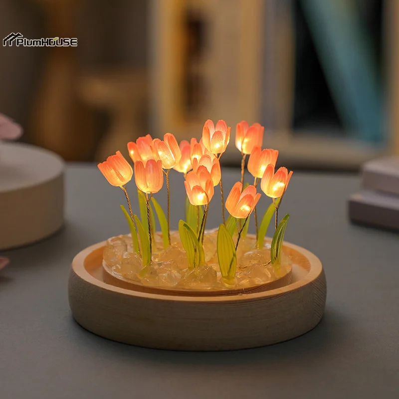 Tulip Night Lights Diy Material Package Creative Lamp Home Decoration Valentine\'s Day Holiday Gift For Family Surprise