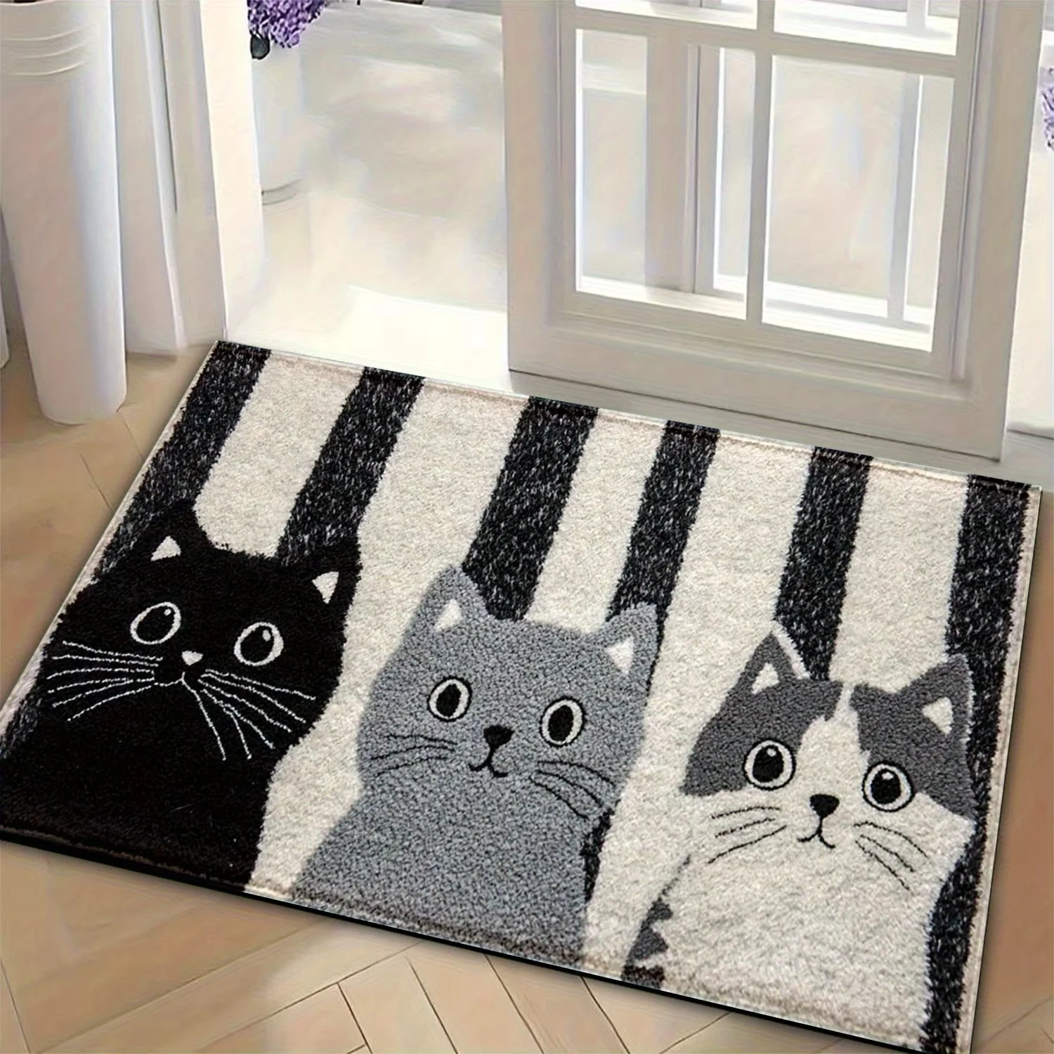 

VIKAMA Striped Cartoon Cat-sharped Absorbent Door Mat Chair Mat for Living Room Home Decoration Bathroom Entrance Waterproof