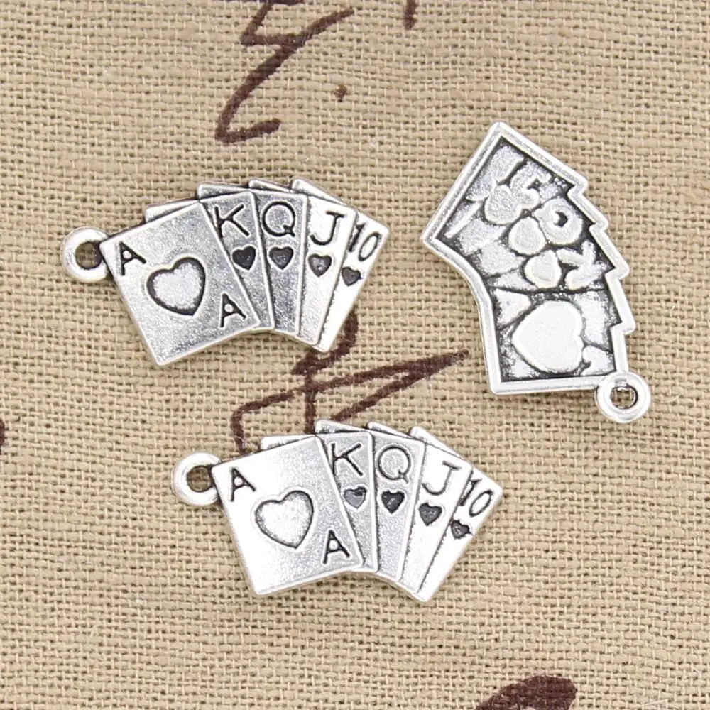 20 sztuk Charms karty do gry Poker pociąg sekwencja 24x13mm antyczny brąz srebrny kolor wisiorki dokonywanie DIY Handmade biżuteria tybetańska
