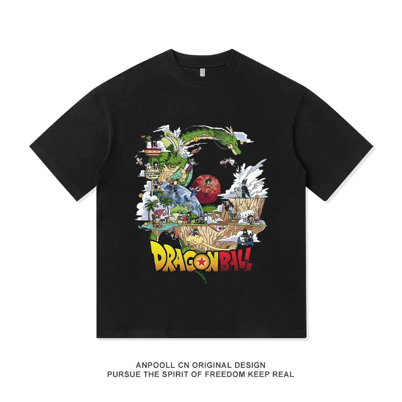 

2026 Dragon Ball Anime Retro Printed Cotton Round Neck Short sleeved T-shirt for Men's Loose Casual Clothing Trendy Dressing