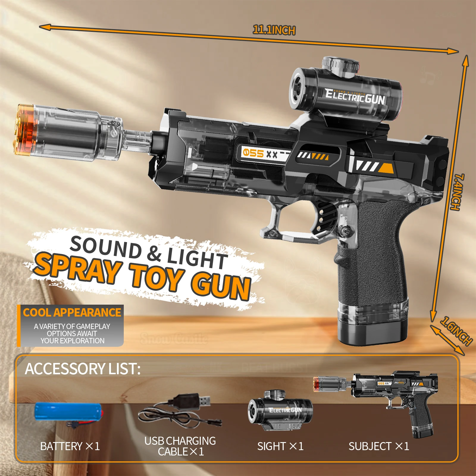 ปืนฉีดน้ำไฟฟ้าสำหรับเด็ก ปี 2025 ขายดี พร้อมเสียงและแสง ของเล่นปืนสำหรับกิจกรรมกลางแจ้ง ปืนฉีดน้ำสั่นสะเทือน