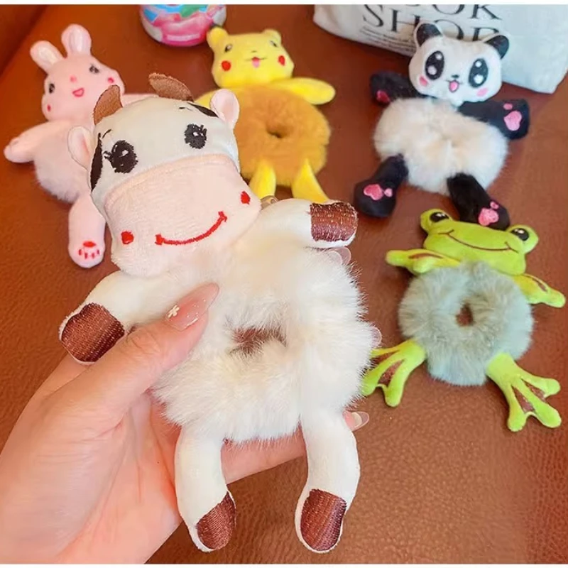 Gumki do włosów dla dziewczynek, uroczy pluszowy królik żaba, śmieszne kreskówkowe zwierzątka, elastyczna opaska do włosów dla dzieci, gumka do włosów dla kobiet do kucyka.