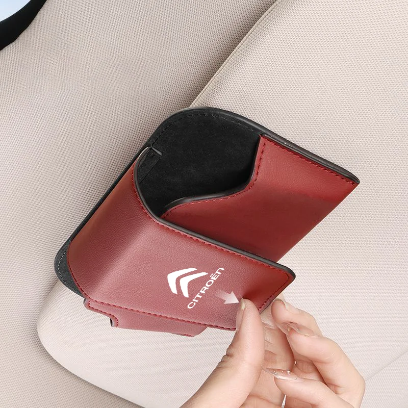 Leather Car Glasses Case For Citroen C1 C2 C3 C4 Picasso C5 DS3 DS4 Ds5 Sun Visor Sunglasses Clip Card Ticket Holders Auto Box