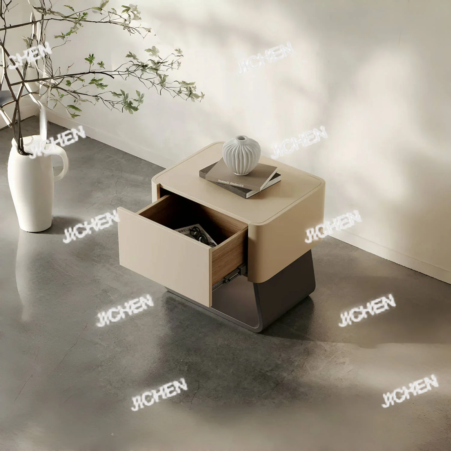 

ZQ Creamy Italian Luxury Nightstand: Creative & Stylish Bedside Table, Minimalist Design With Ample Storage