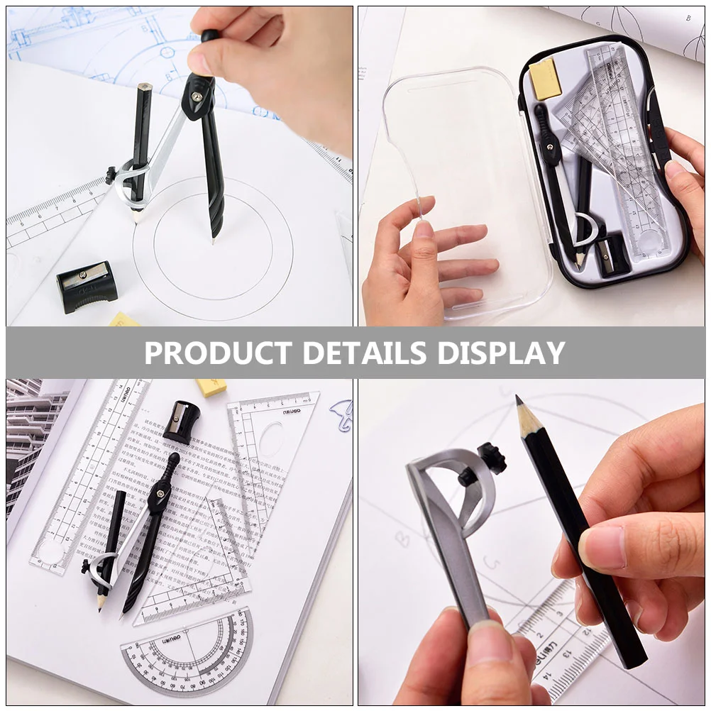 8 Pcs Compass Set Geometry Tool Stationery Kit Boxed Practical Ruler Pencil Lead Useful Alloy Drawing Exquisite Versatile Tools