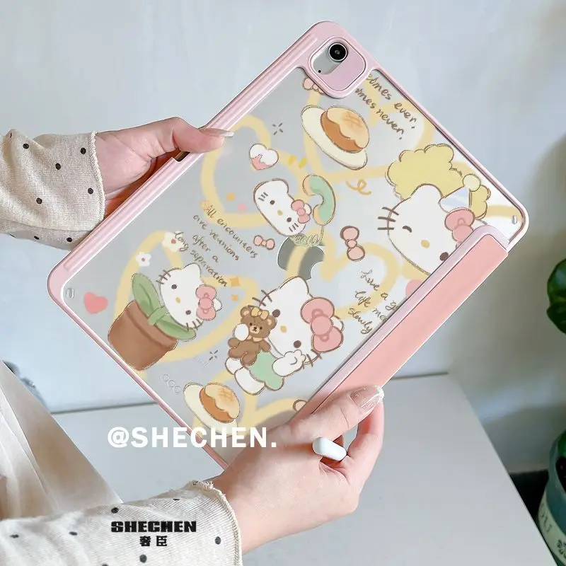 حافظة هالو كيتي 3+Y قابلة للطي لجهاز iPad Air 6/Pro 11/10-11th Gen، غطاء صلب من الأكريليك مضاد للانحناء مع فتحة قلم رصاص #3