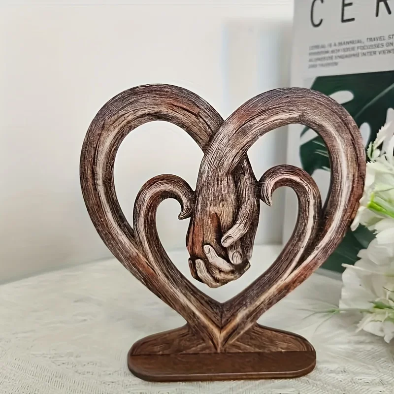 هدية عيد الحب على شكل قلب تحمل الأيدي فن النحت على الحائط الخشبي المعلق على شكل قلب مسطح يحمل الأيدي إلى الأبد #4