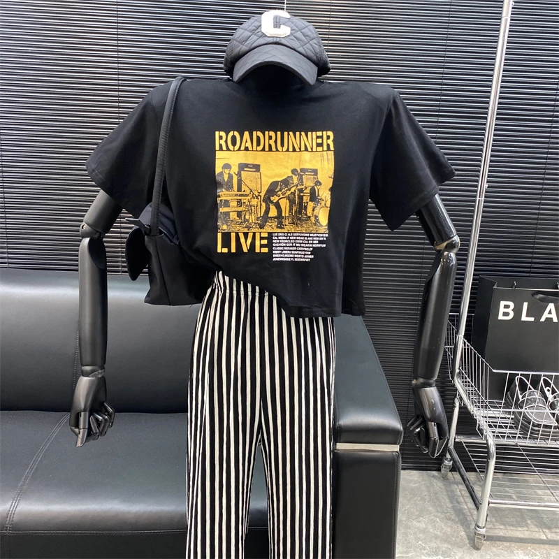 

New 2022 fashion Designer new style Famous brand short Slim printing Top Retro Versatile Shoulder pad Casual T-shirt