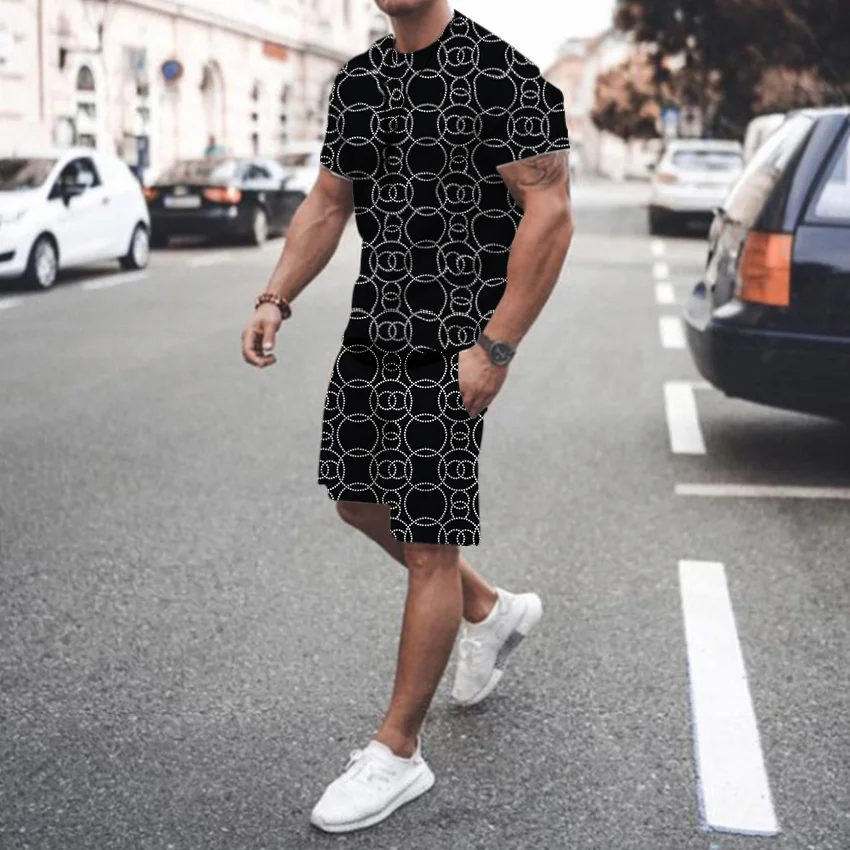 2024 Summer Street Men\'s Daily Casual Fashion Loose Comfort Short Sleeve Outdoor Trend Sports Shorts Novelty Stripe Printing