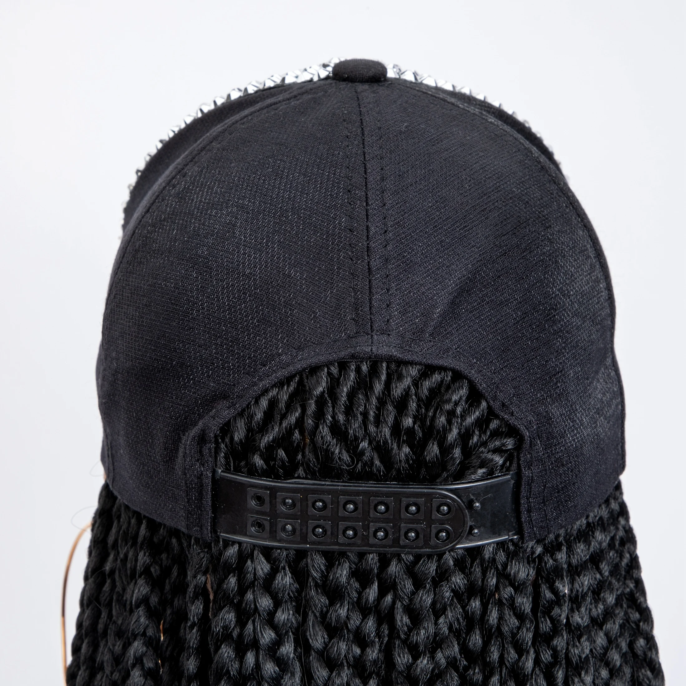 WIGERA Extra long 36Inch Black Box Braided Synthetic Wigs With Rhinestone Decor Adjustable Hat Cap Braiding Hair Extensions Wigs