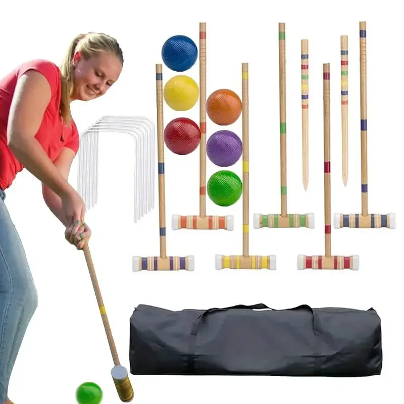 1pcs Croquet Game  Outdoor Family Games Reusable Wooden Bowling Set Outdoor Sports Kit For Men Women