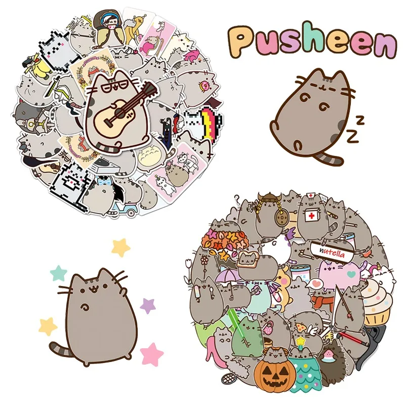 Pusheen Cat Stickers 50PCS DIY Phone Case Boot Laptop Decorations Sticker Cartoon Anime Children\'s Toys Kids Birthday Cute Gifts