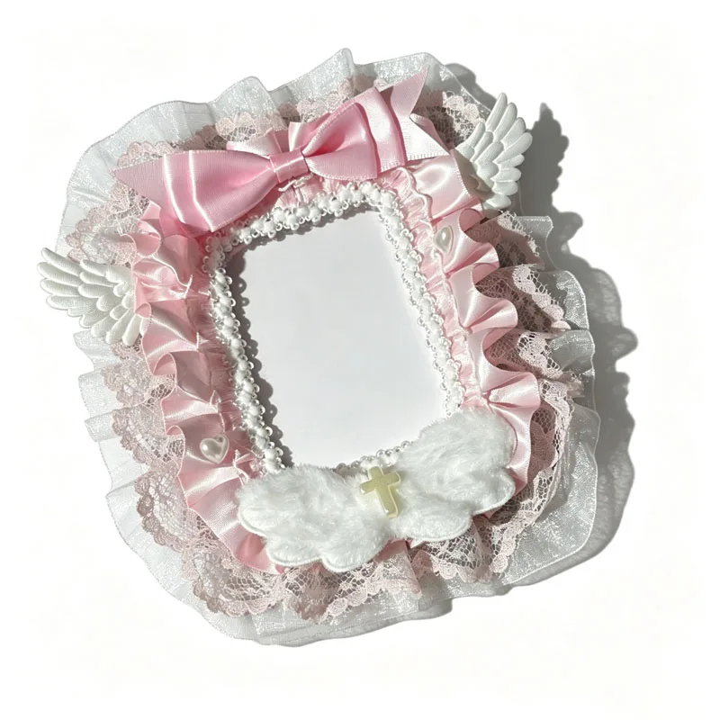 3 in Sweet Ruffle Lace Photocard Holder Angel Wing Bow Decor Kpop Photocard Frame Cute Handmade Card Display Case for Ita Bag image 3