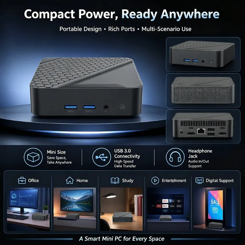New Mini PC Portable Core N95 1TB 2TB SSD WIFI 6 BT5.2 16GB RAM 4K HD Mini Gaming Office Study Pc