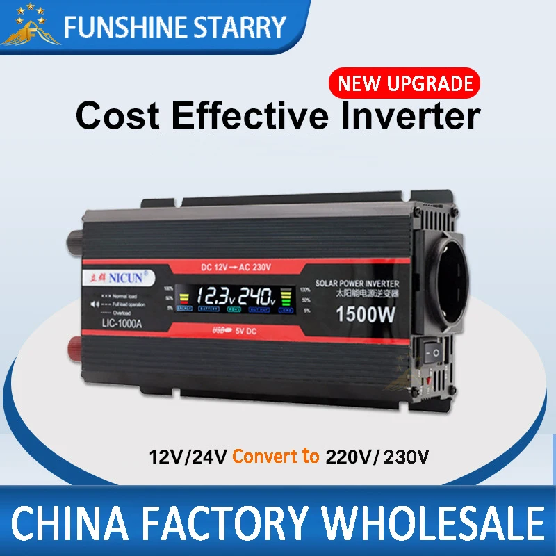 2000W Inverter 12V 24V To 220V 230V 2000W 1500W 1000W LCD Display EU Socket Solar Inverter USB Fast Charging for Phone Car