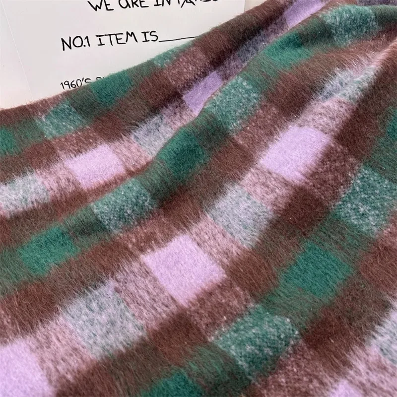 Purple Plaid Woolen Fabric Autumn Scarves Hats Coats Dress Clothing Designer Fabrics for Diy Sewing Cloth Material