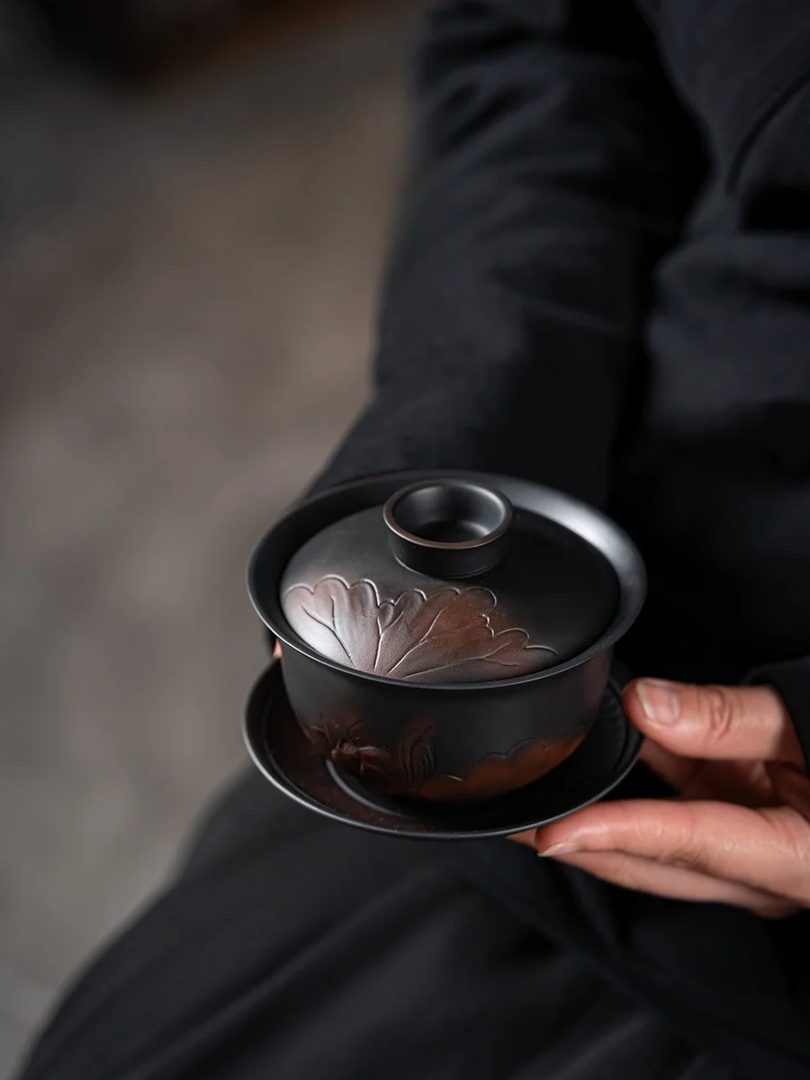 Jianshui Clay  Purple Pottery Gaiwan Ceramic Handmade Household Kung Fu Tea Set Tea Bowl Tea Cup Tea Maker Tea Ceremony