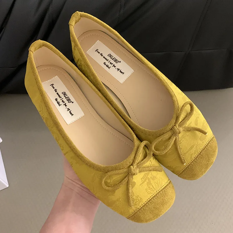 2024 New Footwear Silk Women Ballet Flats Dance Shoes Spring Summer Female Shallow Fashion Butterfly-Knot Ladies Lolita Shoes