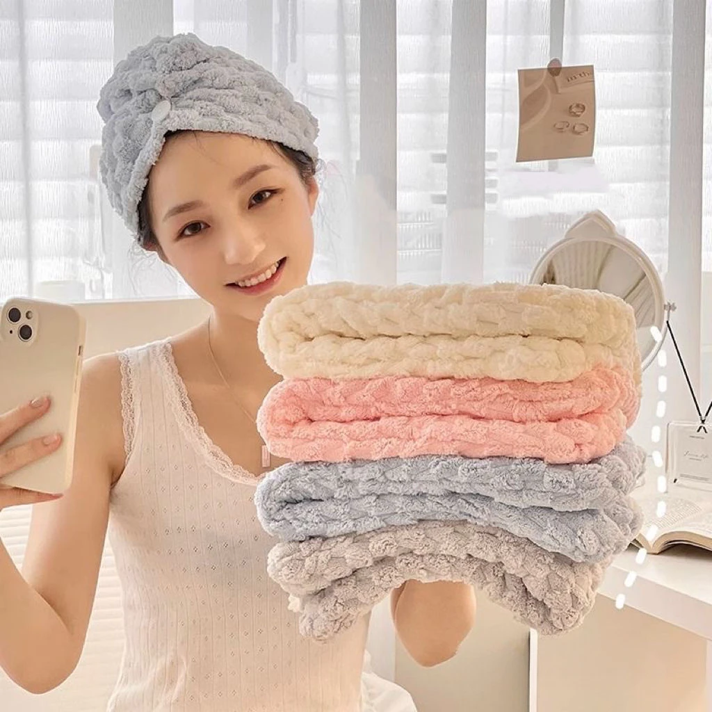 Solid Thicken Face Towel Shower Wrap  Cap Buckle Sauna Spa Quick Dry Strong Water Absorbent Ins for Women Make Up Bathroom