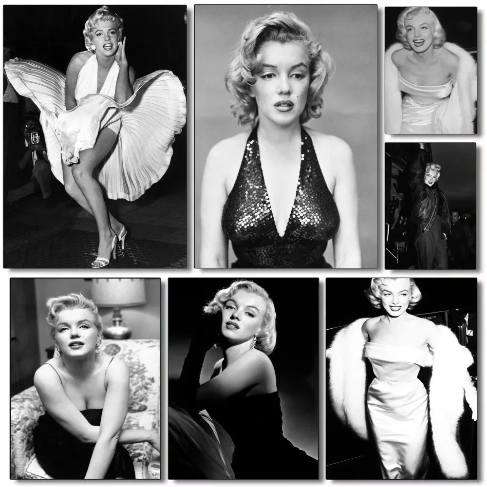 1pc Black And White Movie Star Marilyn Monroe Poster Self-adhesive Art Waterproof Paper Sticker Coffee House Bar Room Wall Decor