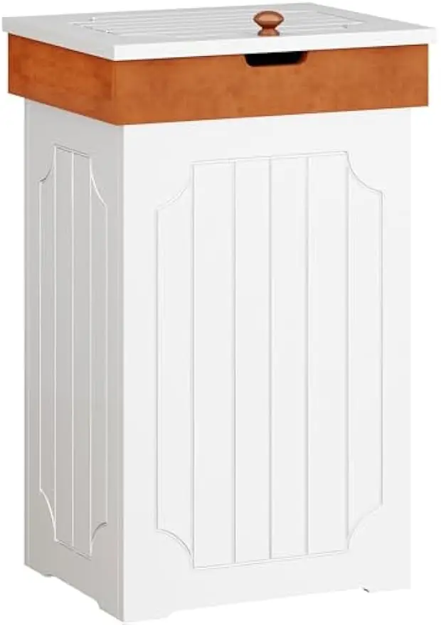 

13-галлонный деревянный шкаф для мусора с крышкой, кухонный мусорный бак с защитой от собак для домашней ванной комнаты, белый