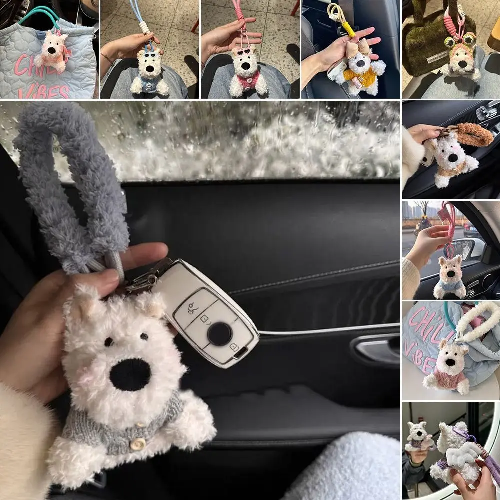 

Cute Cartoon West Highland Dog Keychain Stuffed Dolls Hanging Ornament Puppy Pendant Plush Car Key Ring Bag Accessories