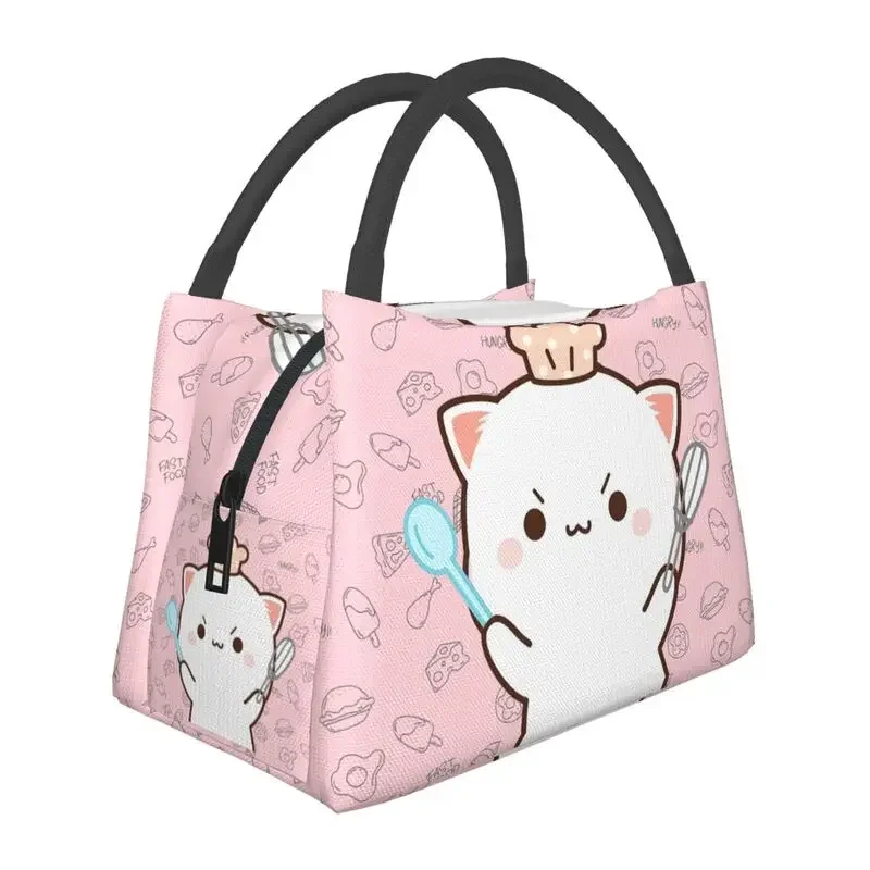 

Cute Mochi Peach Cat Thermal Insulated Lunch Bags Women Peach And Goma Lunch Tote for Outdoor Picnic Storage Meal Food Box