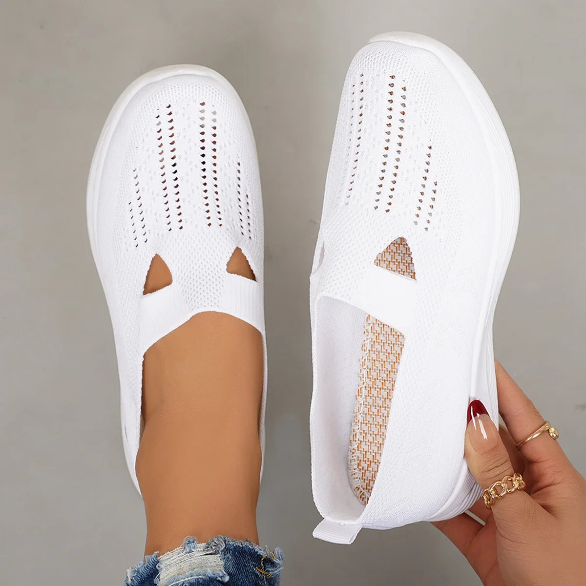 Ladies Stretch Knit Ankle Casual Shoes, Lightweight Footwear for Daily Walk, Office Use & Leisure Outings