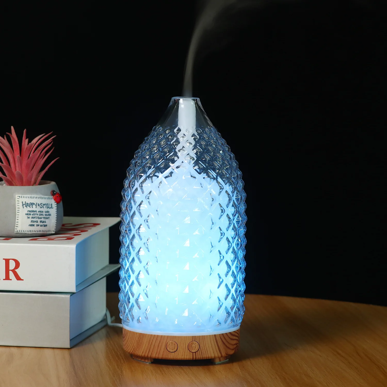Grid Glass Aromatherapy Diffuser Humidifier 7 Color LED Aromatherapy Night Light Glass Ultrasonic Aromatherapy Diffuser