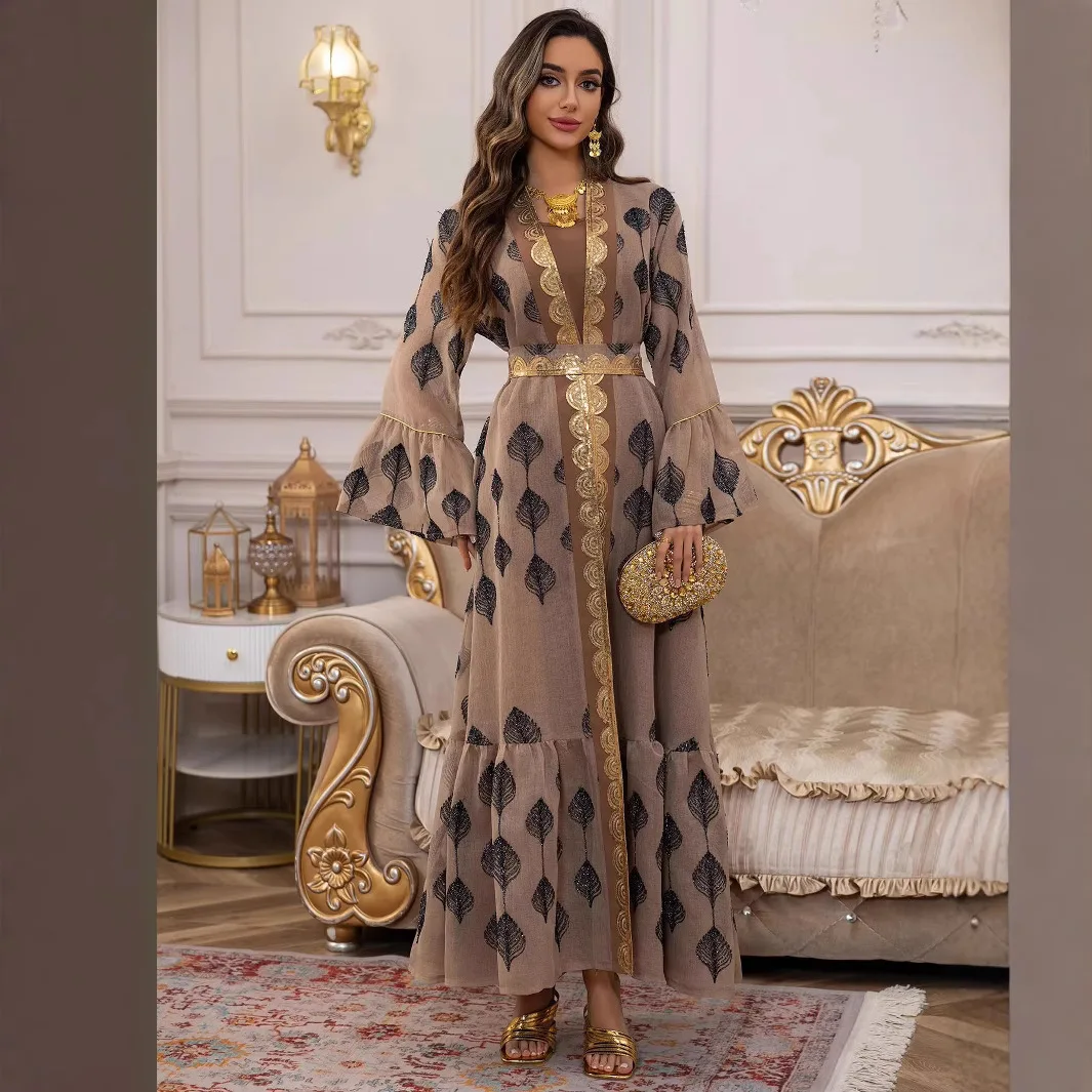 Set Abaya in due pezzi con ricamo a rete trasparente di Dubai, Medio Oriente LD800235