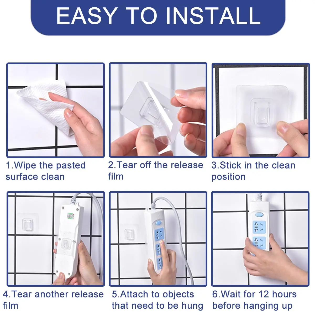 Strong, Clear Double-Sided Adhesive Wall Hooks for Kitchen & Bedroom 5