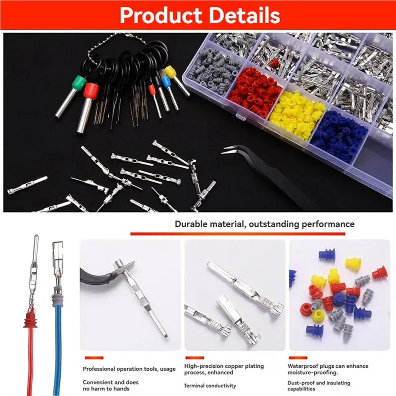 AT63-24Types Car Electrical Wire Terminal Pin Connector Kit - 918Pcs Automotive Electric Crimp Connectors 1-3.5Mm
