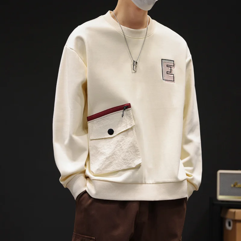 

New Men's Spring and Autumn Loose Round Neck Spring Top Trendy Men's Versatile Long Sleeves