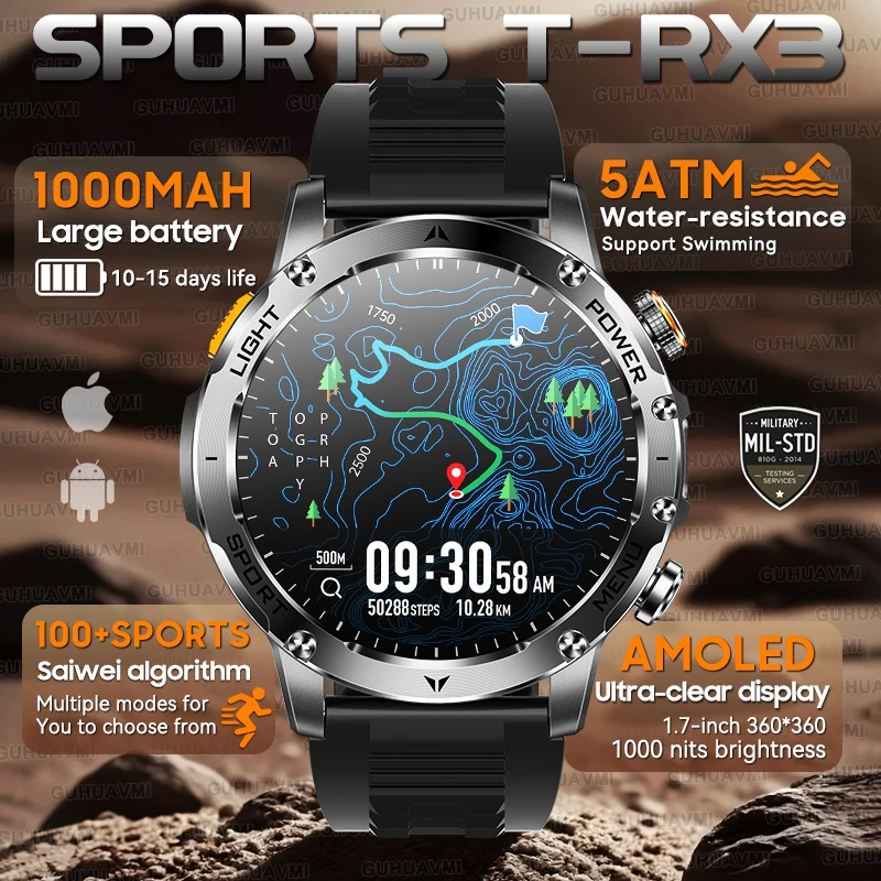 

2025New 1000mAh Battery Sports SmartWatch Men Fitness LED Flashlight 5ATM Waterproof Bluetooth Call Outdoors Military Smartwatch