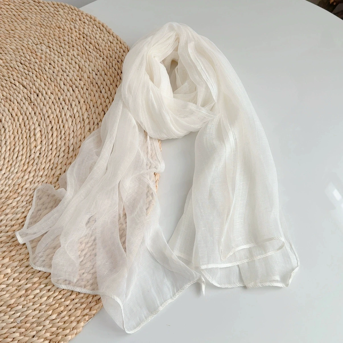 Vintage Solid Color Elegant Oversized Scarf Lightweight & Breathable Spring/Summer Textured Shawl and Scarf 75*200cm