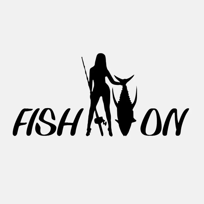

PVC Car Sticker Small Fish on Girl Fishing Decal Car Truck Window Decoration Sticker Cover Scratch Black/white, 17cm*8cm