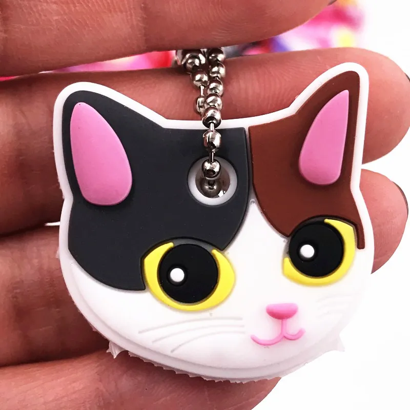 10Pcs/lot Cartoon Cute Key chain Women Man Key Cover Cap PVC Animal Kids Key Ring Cat Character Key Holder Dog Icon Keychains