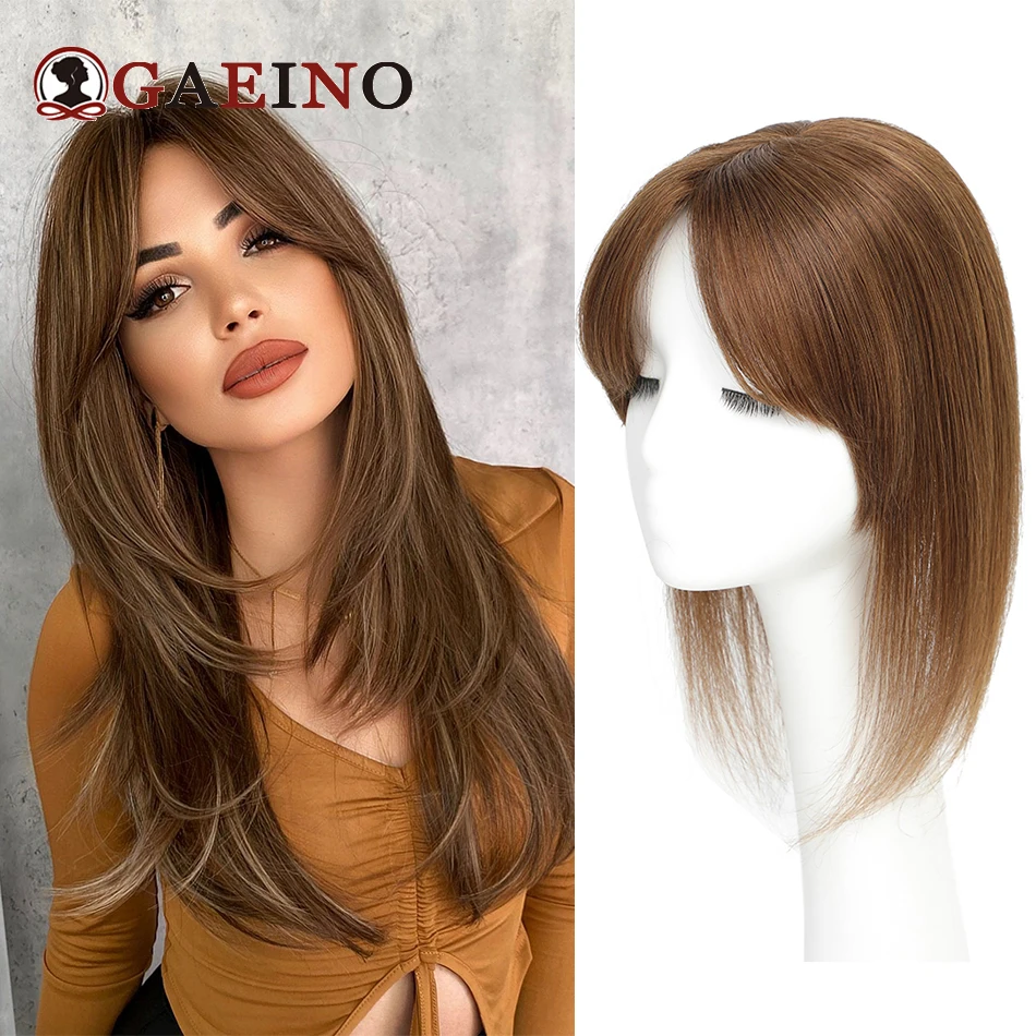 GAEINO Glatte Echthaar-Topper mit 3 Clips, Haarverlängerungen, natürliche Remy-Haarteile, Topper für Frauen mit Pony, 150 % Dichte