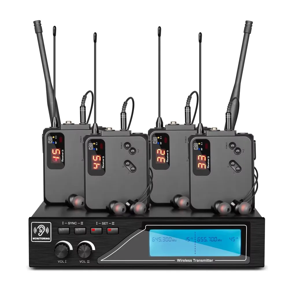 Wireless Monitoring  UHF In Ear Two Bodypacks Professional Monitor System Multiple Frequency Groups for Stage Live Performance